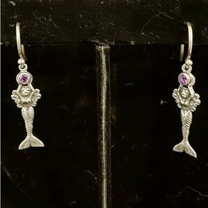Sterling Silver Mermaid Earrings with Purple amethyst Gemstones‎